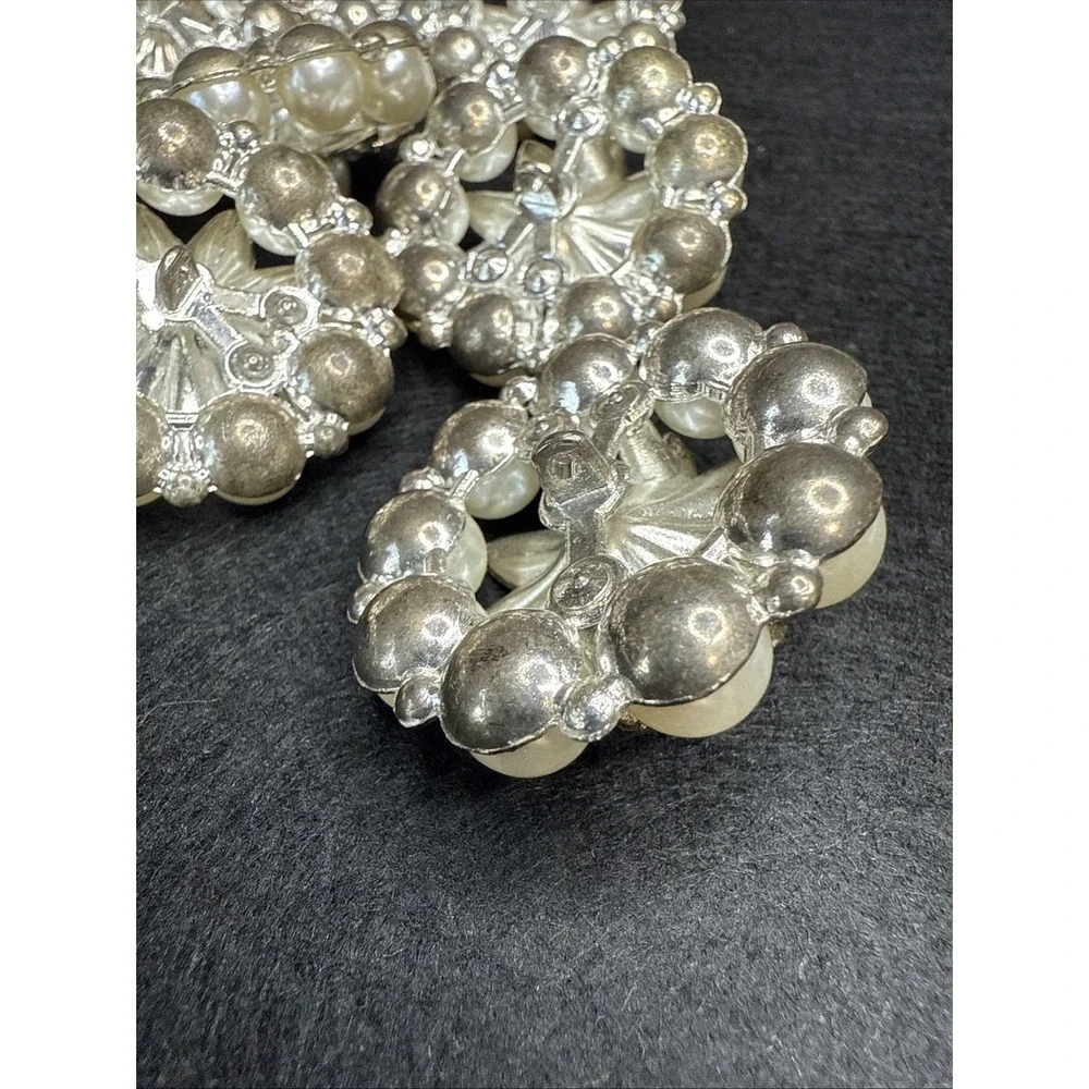 9 Vintage Rhinestone And Faux Pearl Shank Buttons Silver Plating Over Copper